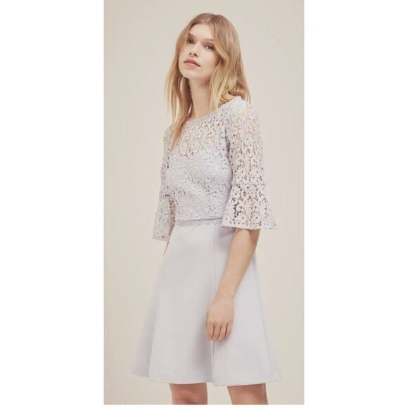 French Connection Dress Women 6 Blue Whisper Ruth‎ Lace Fit and Flare Cocktail - Picture 3 of 16